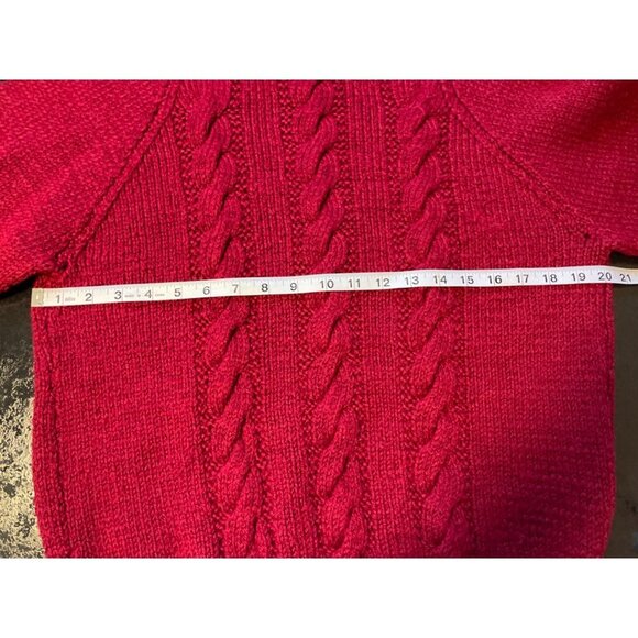 Vintage 70s 80s Handknit Cable Knit Red Sweater - Picture 5 of 8